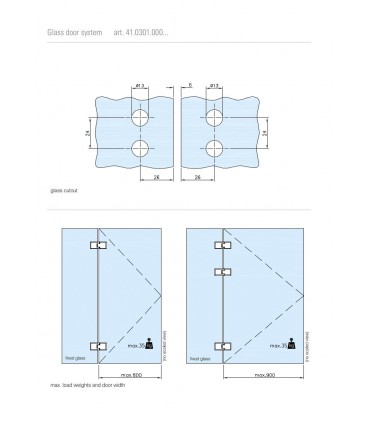 Charnière forme carrée fixation verre sur verre