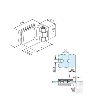 Paumelle inox avec fiche de 45 mm pour porte clarit en verre