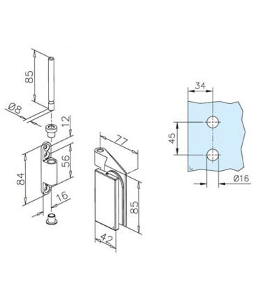 Paumelle inox avec fiche pour porte clarit en verre