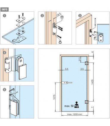 Paumelle inox avec fiche pour porte clarit en verre