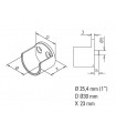 Embase ouverte pour barre de penderie Ø 25 mm
