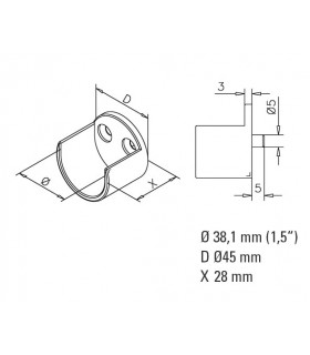 Embase ouverte pour barre de penderie Ø 38 mm Embase ouverte pour barre de penderie Ø 38 mm