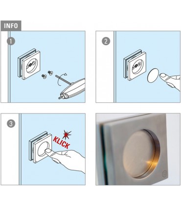 Poignée insert forme carrée pour porte coulissante en verre