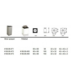 Pied de meuble en aluminium forme carrée 60 x 60 mm
