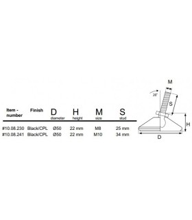 Vérin orientable polypropylène noir avec capot métal Vérin orientable polypropylène noir avec capot métal