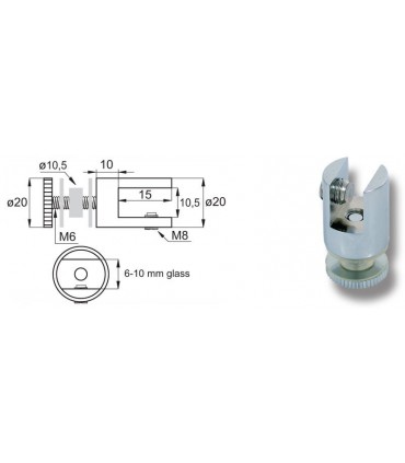 Pince fixe Ø 20 montage sur cloison verre