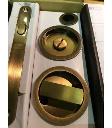 Serrure pour porte coulissante bois avec rosaces conda/déconda.