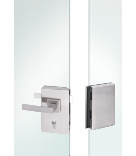 Serrure rectangulaire verticale avec gâche pour double porte en verre Serrure rectangulaire verticale avec gâche pour double porte en verre