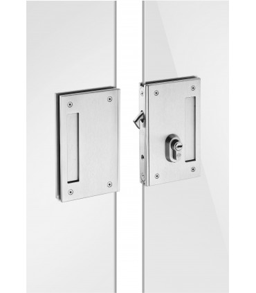 Serrure à crochet avec gâche pour double porte coulissante en verre