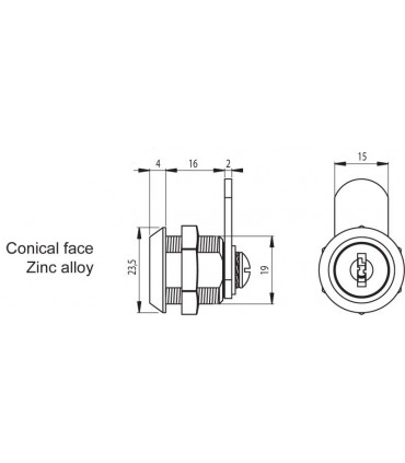 Serrure batteuse face conique technique