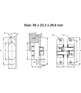 Paumelles invisibles série 3D ajustement hauteur 95 mm
