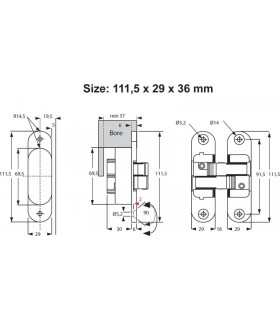 Paumelles invisibles série 3D ajustement hauteur 111.5 mm