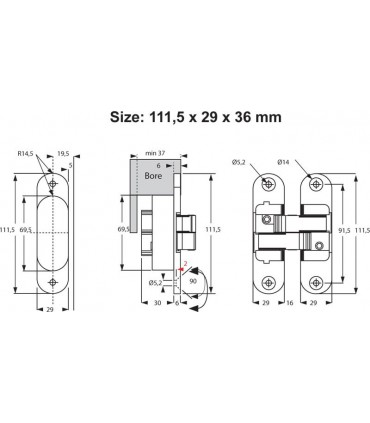 Paumelles invisibles série 3D ajustement hauteur 111.5 mm