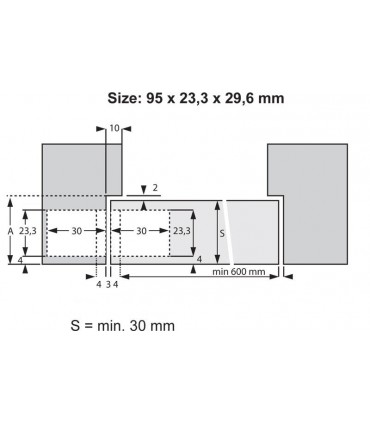 Encoche pour paumelle ht.95 mm
