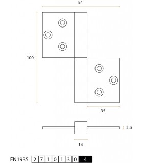 Charnière réversible série square 14 mm