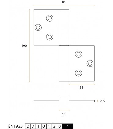 Charnière réversible série square 14 mm