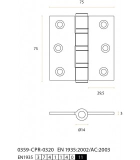 Paumelle en inox inifugé sur roulement à billes 75 x 75 mm