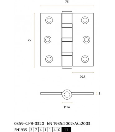 Paumelle en inox inifugé sur roulement à billes 75 x 75 mm