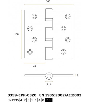 Paumelle 100X100 en inox inifugé sur roulement à billes angles vifsifs