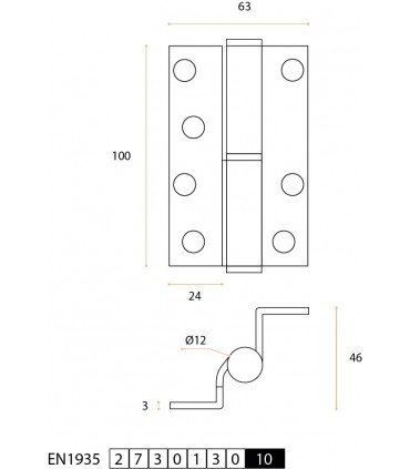 Charnière déportée 100x63 en inox