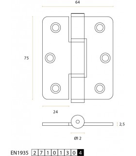 Paumelle réversible 75 x 64 en inox angles arrondis