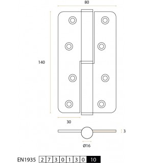 Paumelle 140 x 80 mm en inox aisi 304