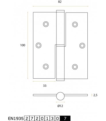 Paumelle 140 x 82 mm en inox aisi 304
