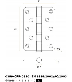 Paumelle 125X89 en inox inifugé sur roulement à billes angles arrondis