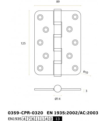 Paumelle 125X89 en inox inifugé sur roulement à billes angles arrondis