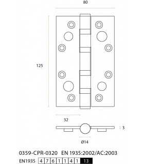 Paumelle de sécurité 125X80 en inox inifugé sur roulement à billes angles vifs