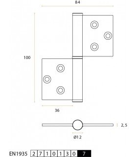 Charnière réversible en inox 100 X 84 X 2.5 mm