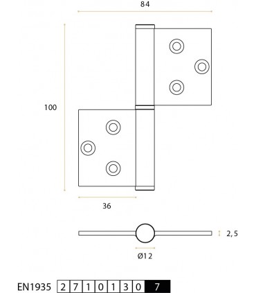 Charnière réversible en inox 100 X 84 X 2.5 mm