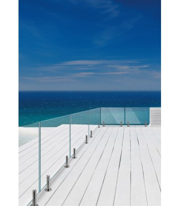 Pince à verre ht.209 mm sur embase en inox pour garde corps de terrasse et piscine