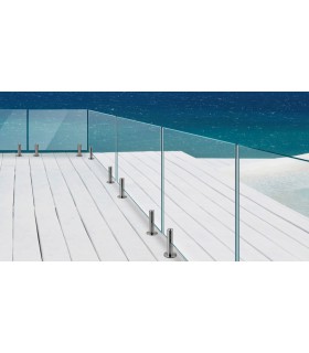 Pince à verre ht.182 mm sur embase en inox pour garde corps de terrasse et piscine