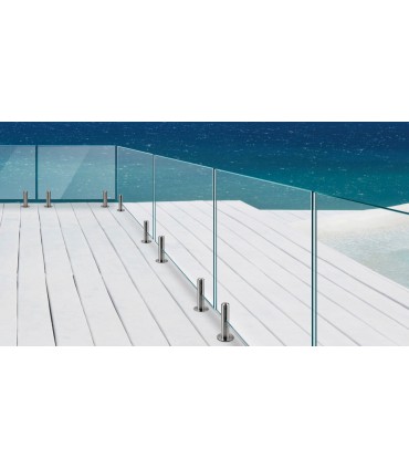 Pince à verre ht.182 mm sur embase en inox pour garde corps de terrasse et piscine