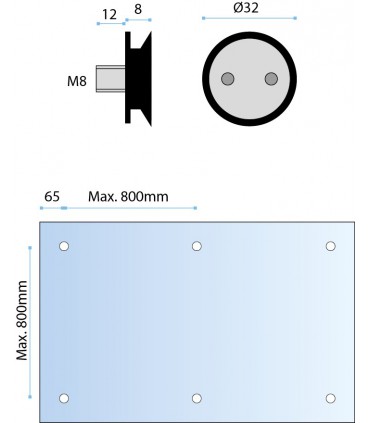 Fixation ponctuelle fraisée Ø 32 mm pour volume en verre