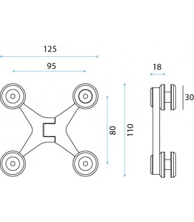 Spider charnière 4 branches verre / verre Spider charnière 4 branches verre / verre
