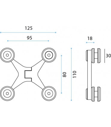 Spider charnière 4 branches verre / verre