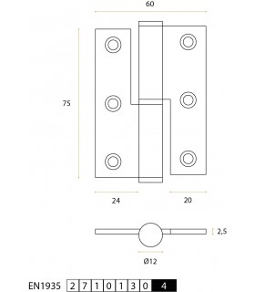 Paumelle 75 x 60 en inox angles vifs