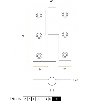 Paumelle 75 x 60 en inox angles vifs