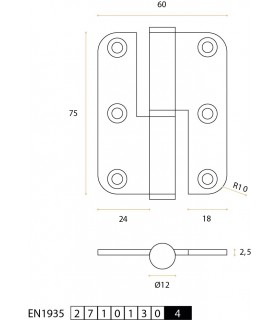 Paumelle 75 x 60 en inox angles arrondis