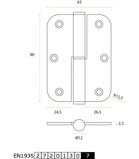 Paumelle 90 x 65 en inox angles arrondis