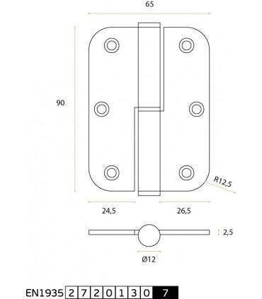 Paumelle 90 x 65 en inox angles arrondis