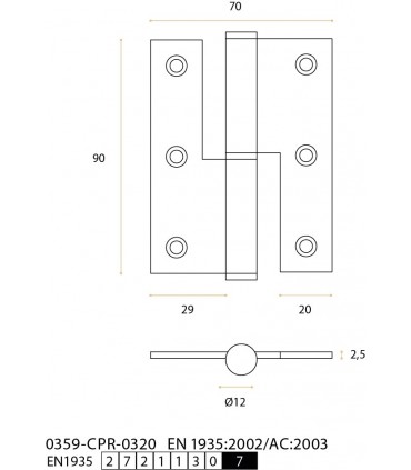 Charnière 90/70 en inox inifugé