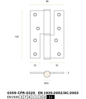 Charnière 120/86 en inox ignifugé angles vifs