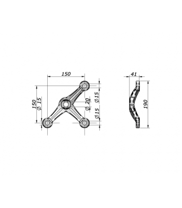 Spider inox trois branches Astra 3 entraxe 150 mm