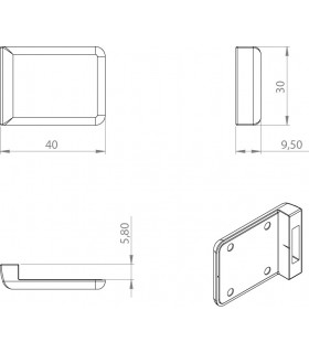 Gâche latéral à coller pour porte de vitrine en verre Gâche latéral à coller pour porte de vitrine en verre