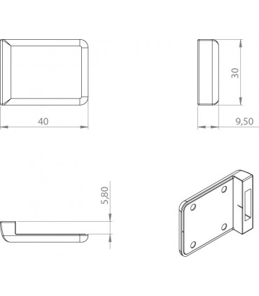Gâche latéral à coller pour porte de vitrine en verre