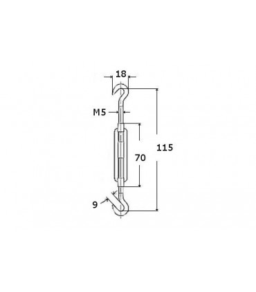 Tendeur double crochet en inox aisi 316 sur tige M5  