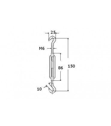 Tendeur double crochet en inox aisi 316 sur tige M6